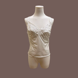 Vanity Fair Lace Camisole | White Satin | Size 38 | Vintage 70s